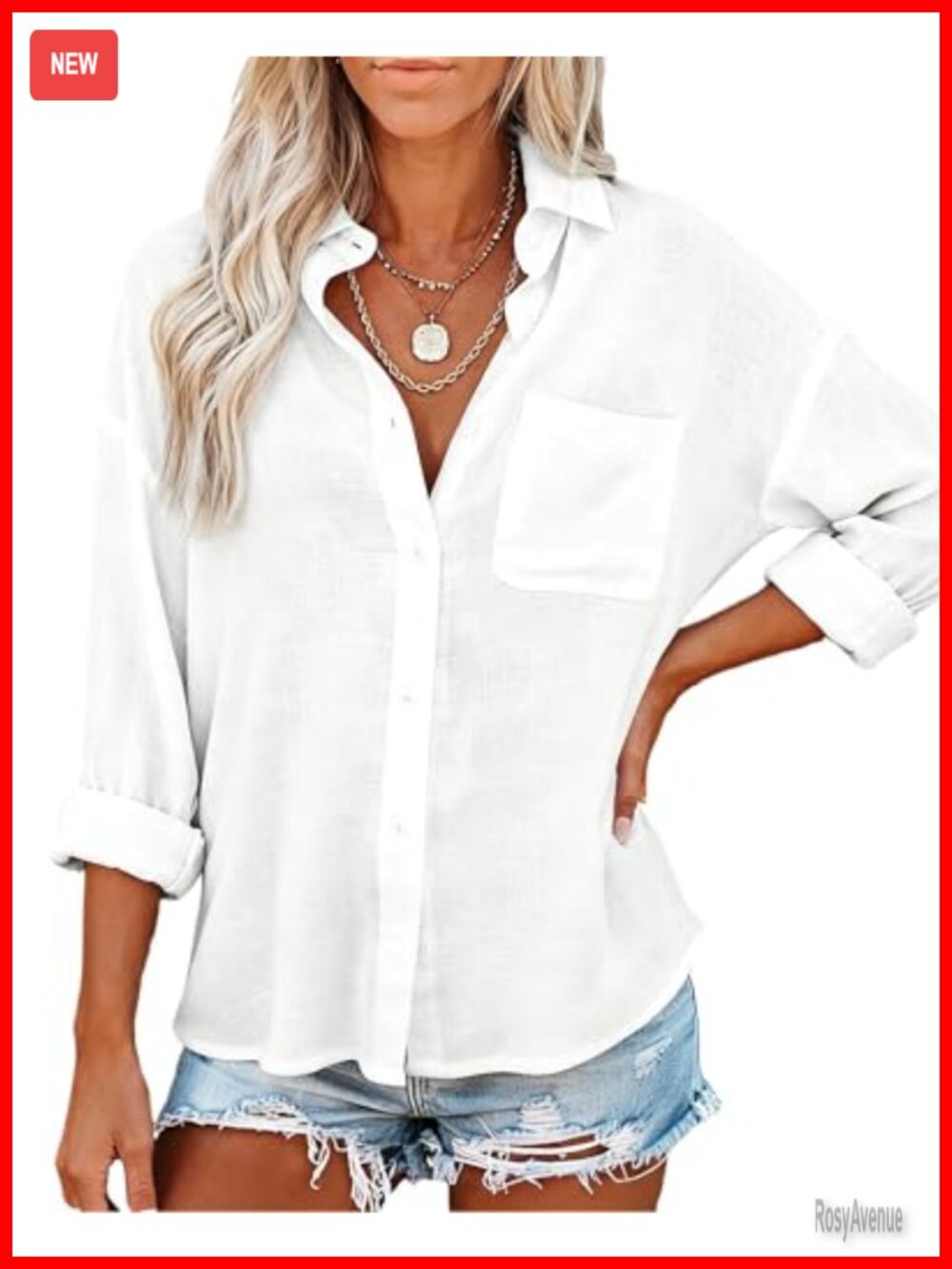 100% Cotton Button Down Shirt Long Sleeve Loose Fit Casual Blouse